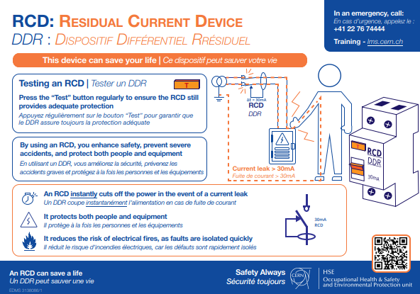 A preview of the electrical safety poster on RCDs (Residual Current Devices)