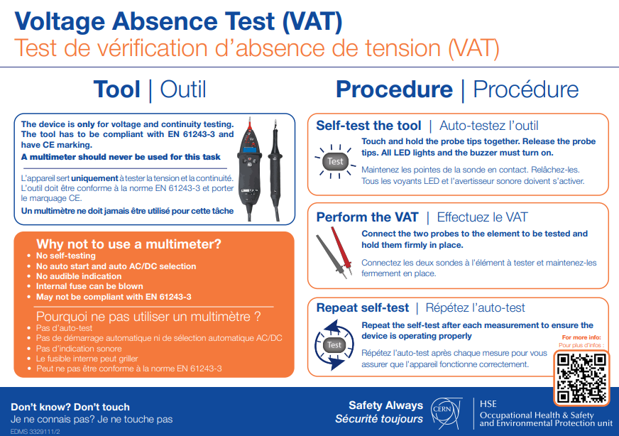 A preview of the electrical safety poster on VATs (Voltage Absence Tests)
